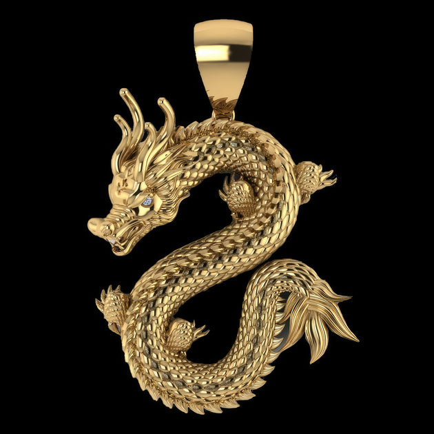 14k solid gold mini dragon hotsell pendant.