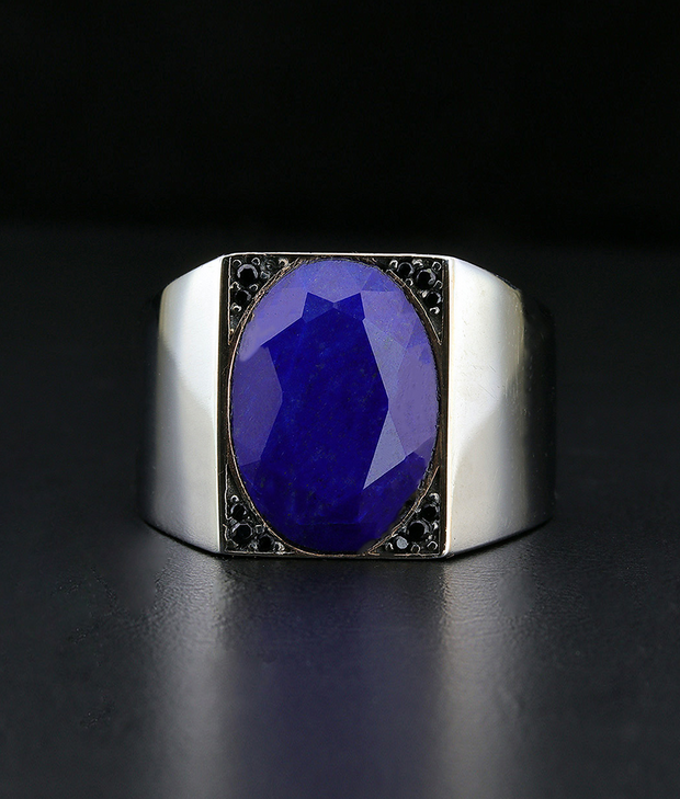 Men's Sapphire Ring in Sterling Silver