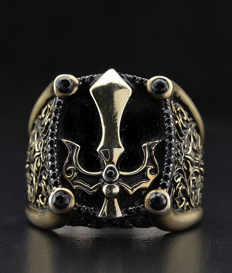 Men's Ring with Sword Details, Sterling Silver