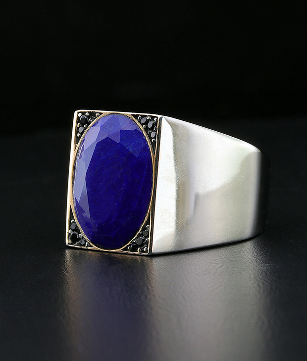 Men's Sapphire Ring in Sterling Silver