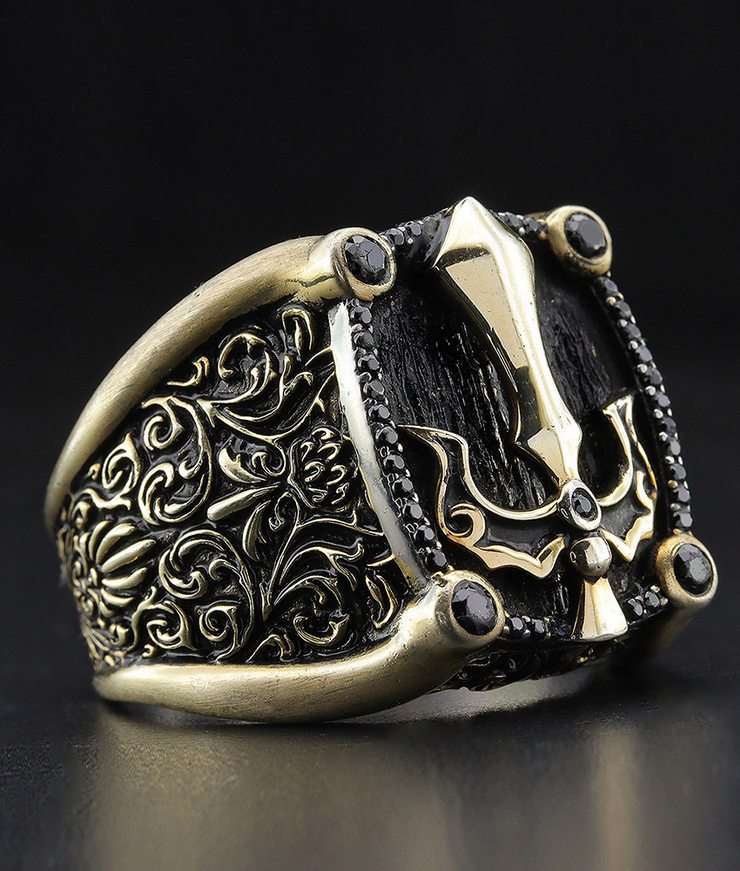 Men's Ring with Sword Details, Sterling Silver