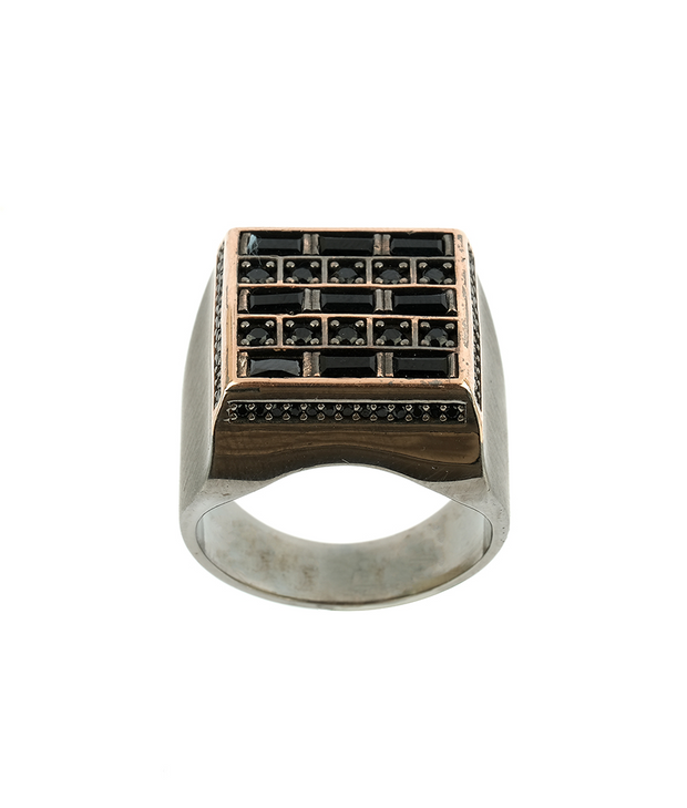 Men's Black Signet Ring with Black Stones