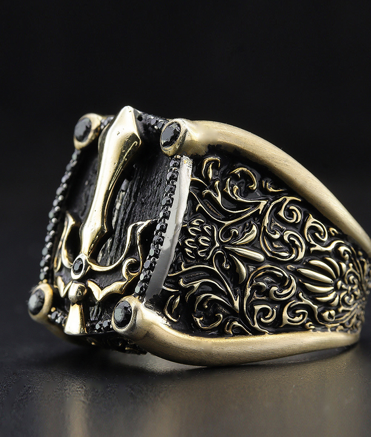 Men's Ring with Sword Details, Sterling Silver