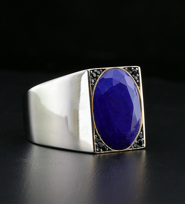 Men's Sapphire Ring in Sterling Silver