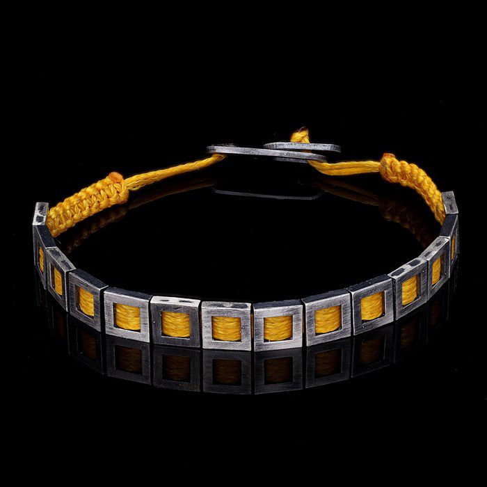 Men’s Sterling Silver Orange Square Macrame Bracelet