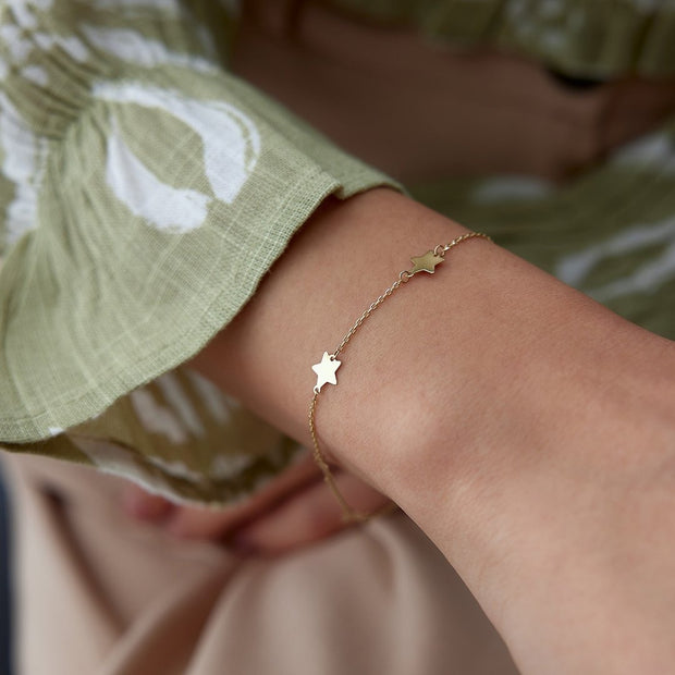 14k Gold Star Pair Bracelet, 14k Solid Gold Bracelet, Gold Bracelet for women, Solid Gold Bracelet