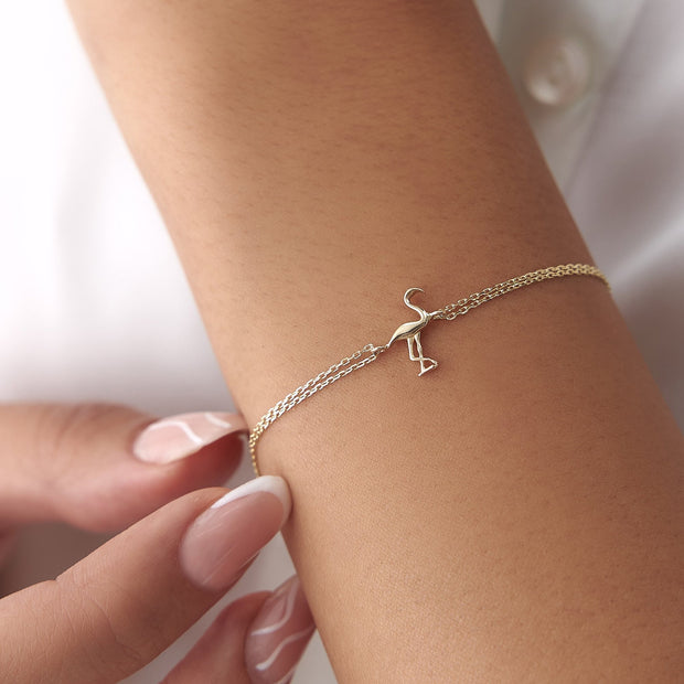 14k Gold Flamingo Bracelet, 14k Solid Gold Bracelet, Gold Bracelet for women, Solid Gold Bracelet