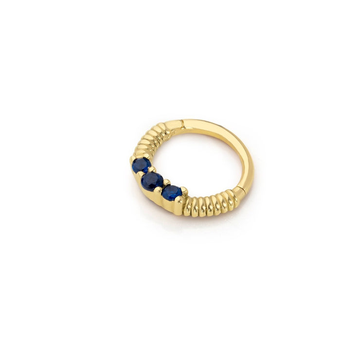 14k Gold Dark Blue Stone Helix Piercing with Engraving Detail