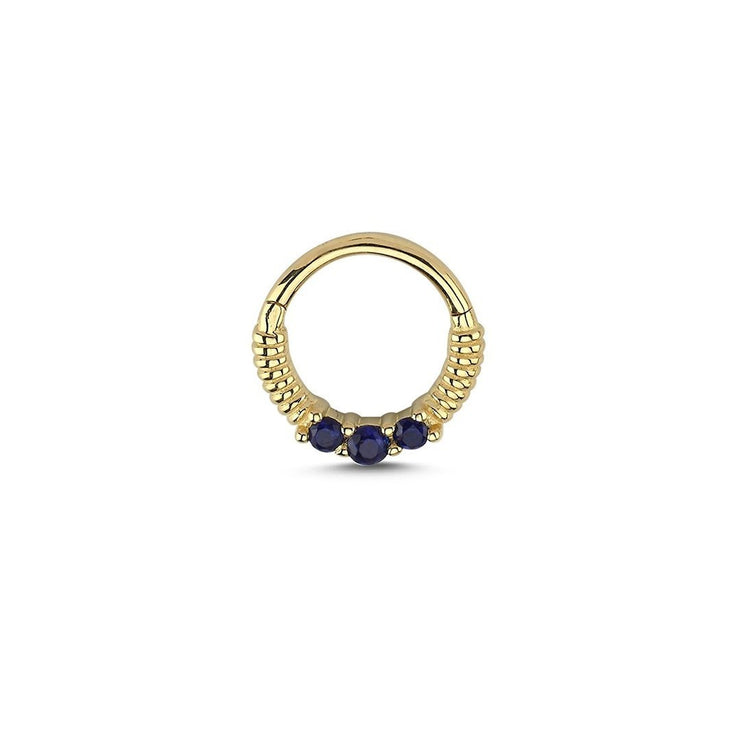 14k Gold Dark Blue Stone Helix Piercing with Engraving Detail