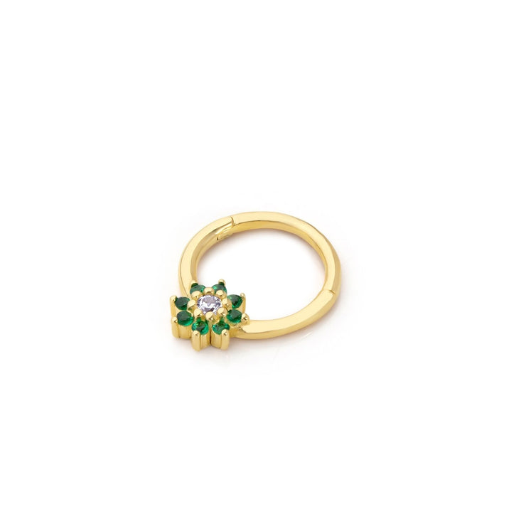 14k Gold Green Stone Flower Helix Piercing