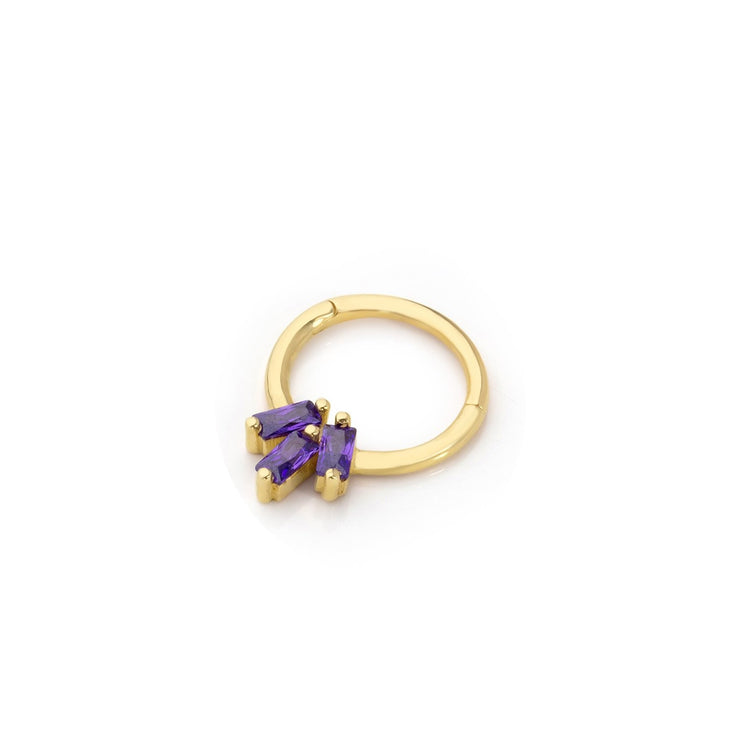 14k Gold Triple Purple Baguette Helix Piercing