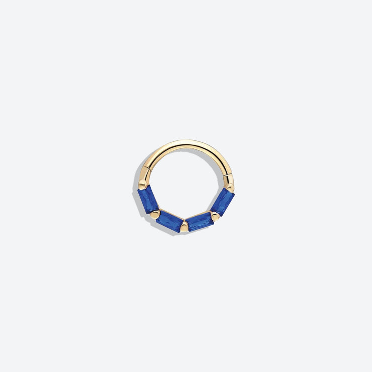 14k Gold Blue Four Baguette Helix Piercing