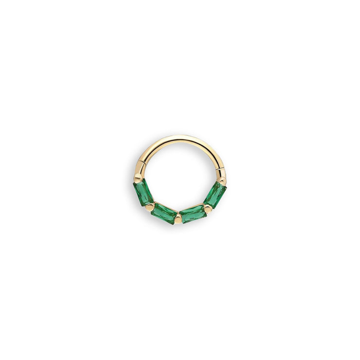 14k Gold Green Four Baguette Helix Piercing