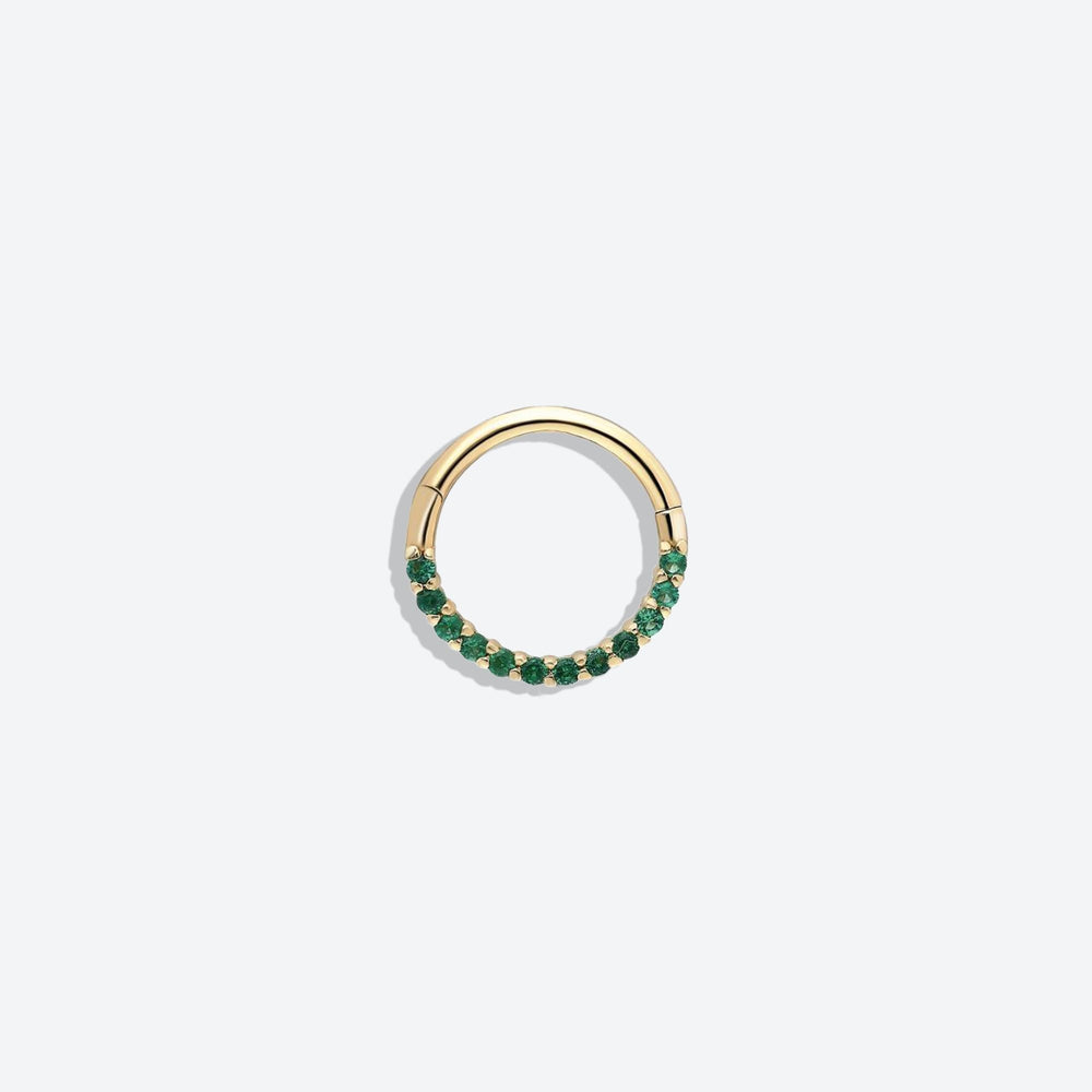 14k Gold Twelve Green Stone Helix Piercing