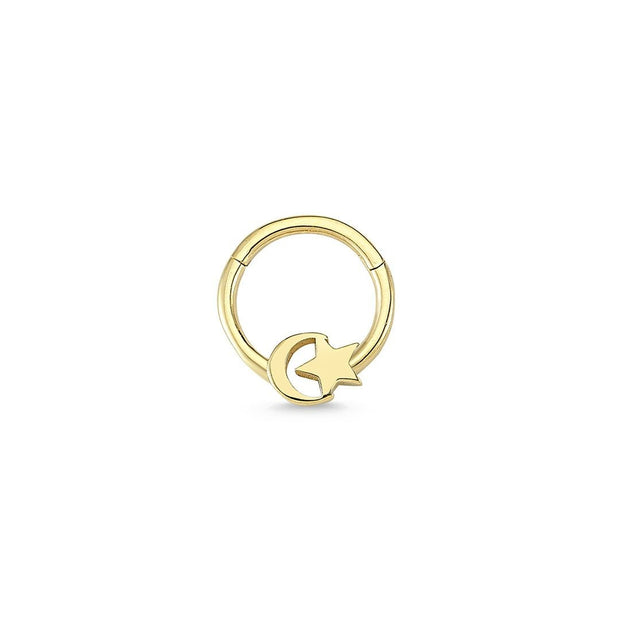 14k Gold Crescent Star Helix Piercing