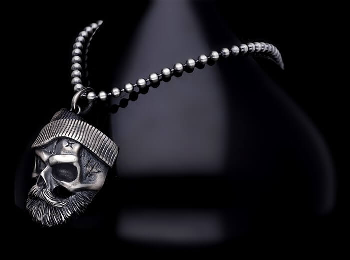 Memento Mori Skull Necklace in Sterling Silver