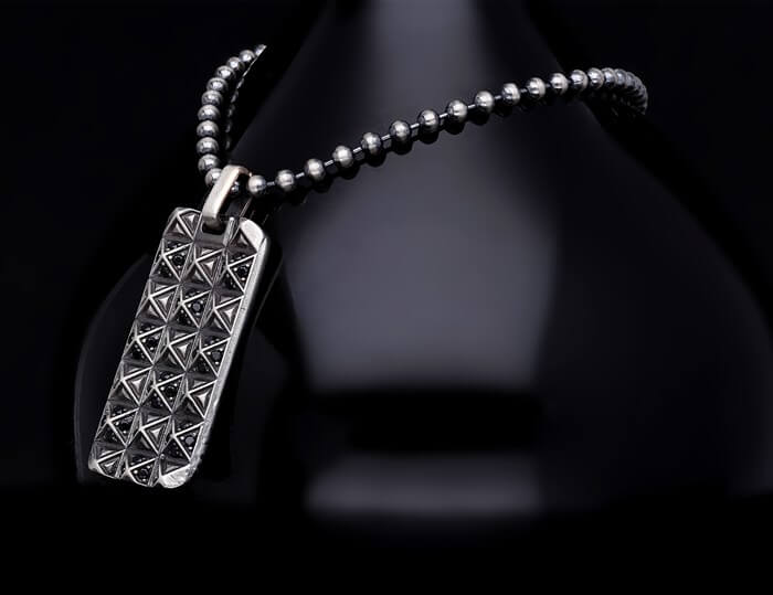 Men’s Sterling Silver Checkered Plate Necklace