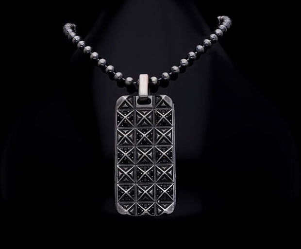 Men’s Sterling Silver Checkered Plate Necklace