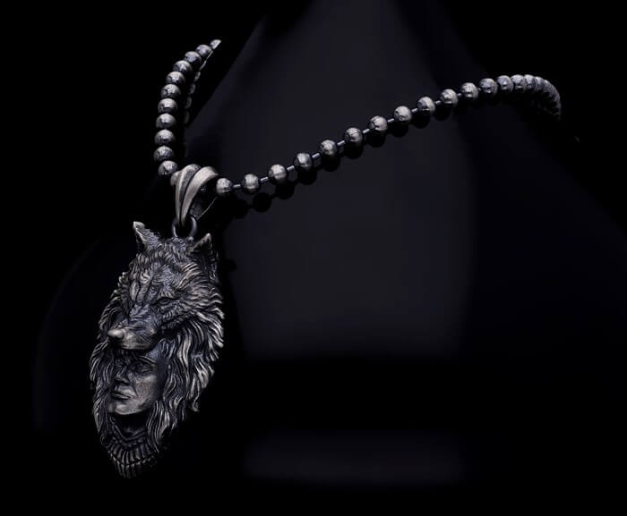 Men’s Sterling Silver 3D Wolf Necklace