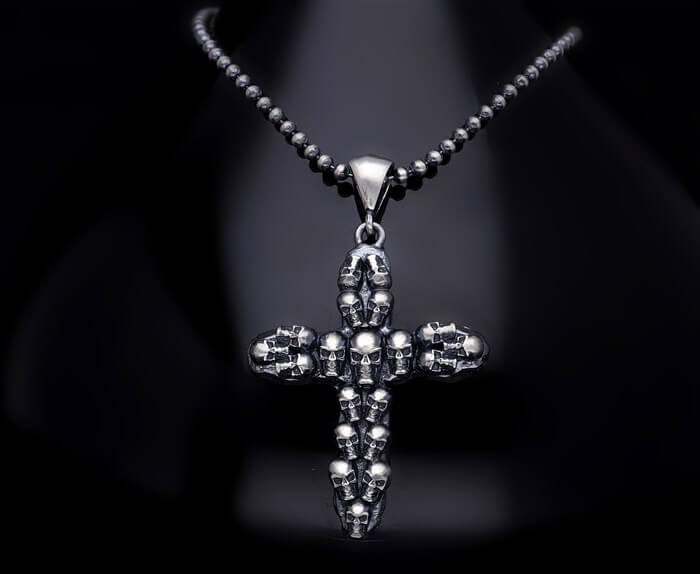 Men’s Sterling Silver Skull Cross Necklace