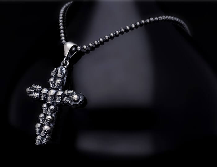 Men’s Sterling Silver Skull Cross Necklace