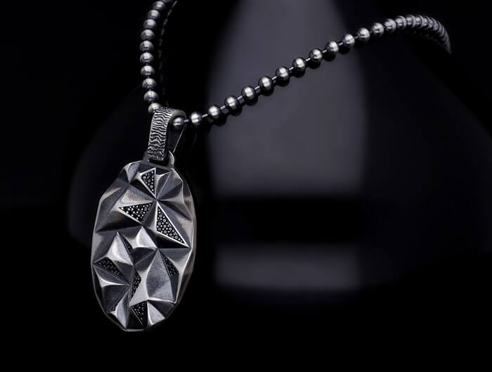 Men’s Sterling Silver Crystal Rock Necklace