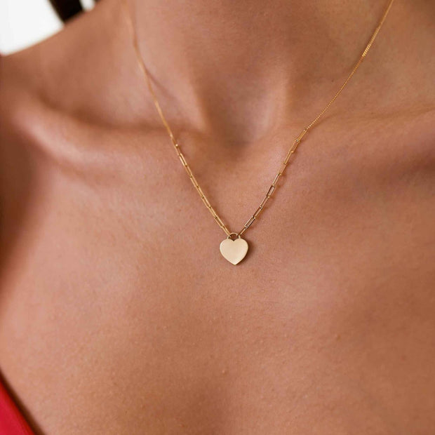 14k Gold Mini Paperclip Heart Necklace