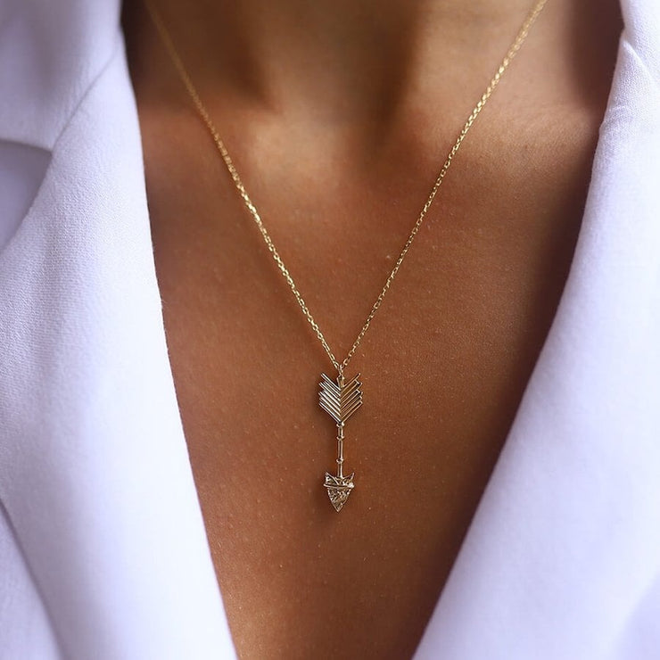 gold necklace, 14k gold necklace, necklace, 14k Gold Big Arrow Necklace