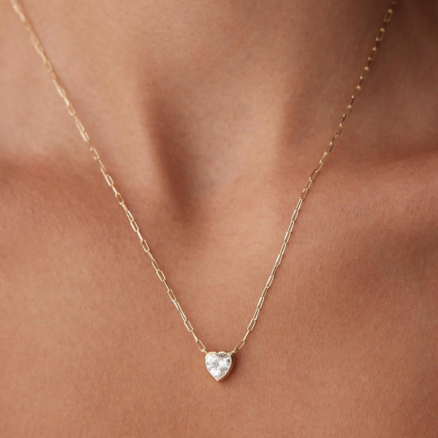 14k Gold Mini Paperclip Heart Necklace