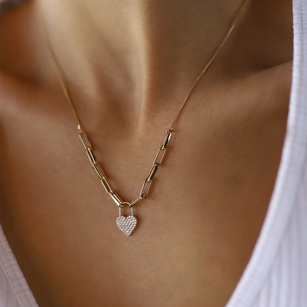 14k Gold Paperclip Heart Necklace