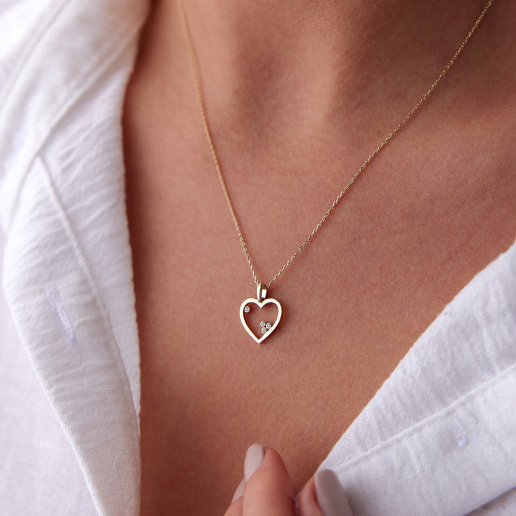 14k Gold Mini Stone Heart Necklace