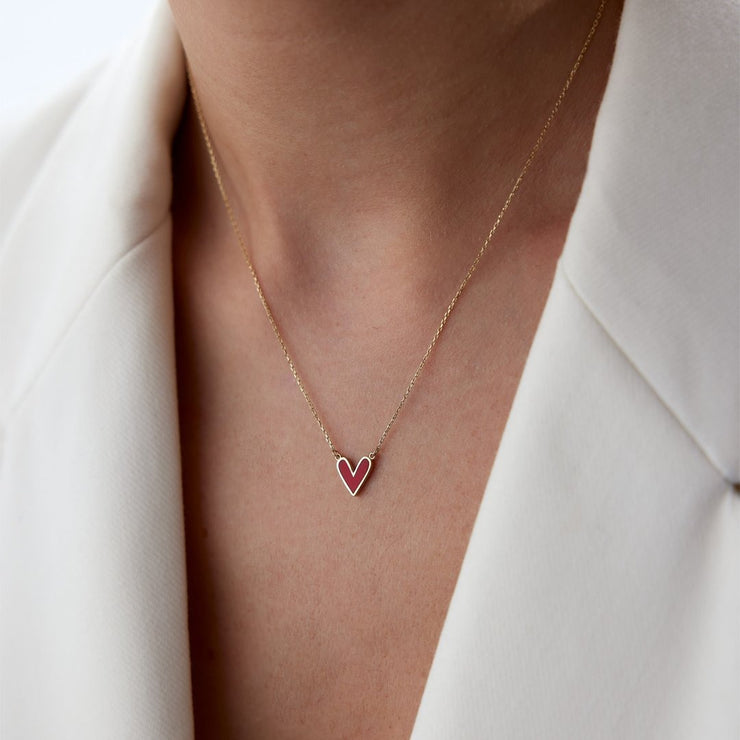 14k Gold Origami Red Heart Necklace