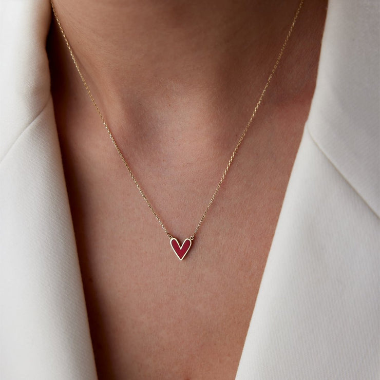 14k Gold Origami Red Heart Necklace