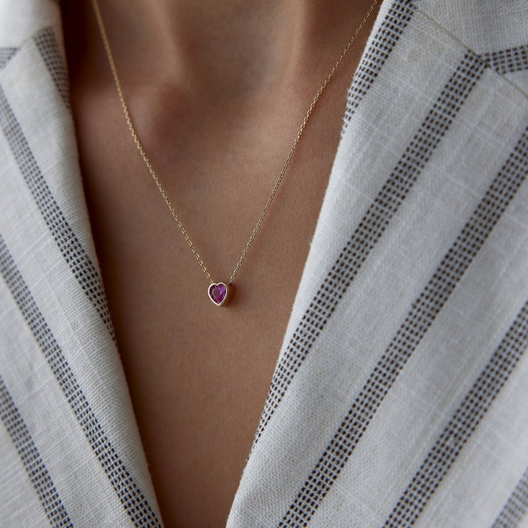 14k Gold Pink Stone Burj Heart Necklace