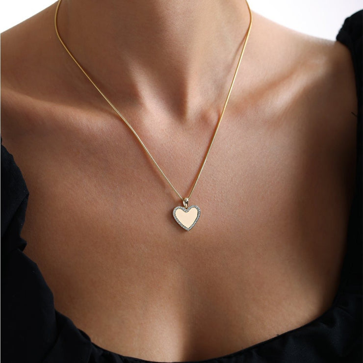 14k Gold Stone Heart Plate Necklace