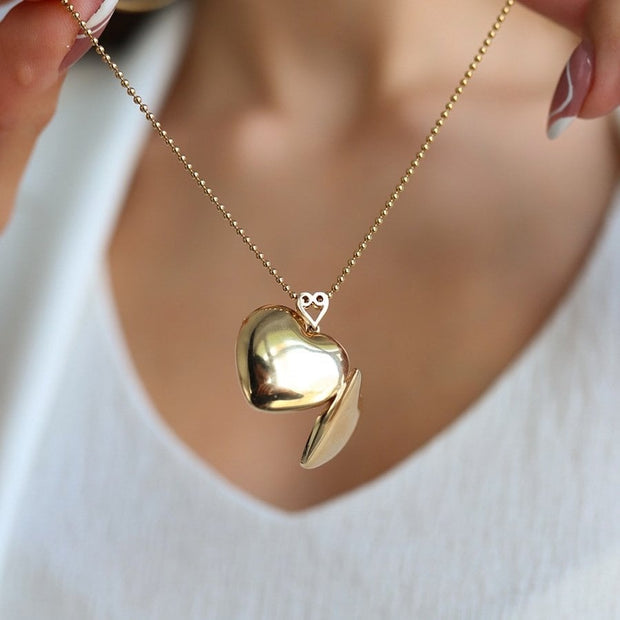 14k Gold Heart Necklace with Cover