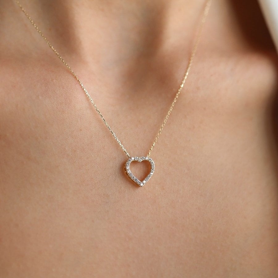 14k Gold Stone Heart Necklace