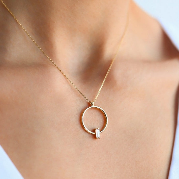 gold necklace, 14k gold necklace, necklace, 14k Gold Mini Baguette Round Necklace