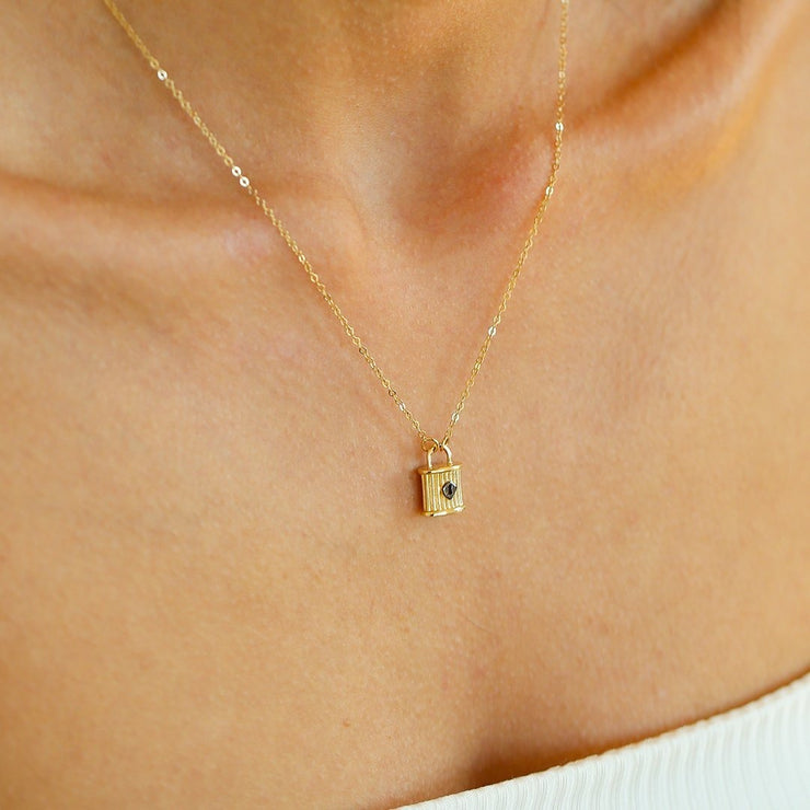 gold necklace, 14k gold necklace, necklace, 14k Gold Lock Necklace