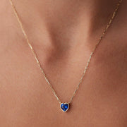 14k Gold Mini Paperclip Sapphire Heart Necklace