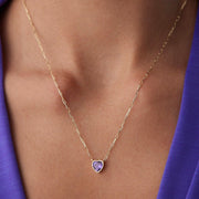 14k Gold Mini Paperclip Purple Heart Necklace