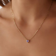 14k Gold Mini Paperclip Purple Heart Necklace