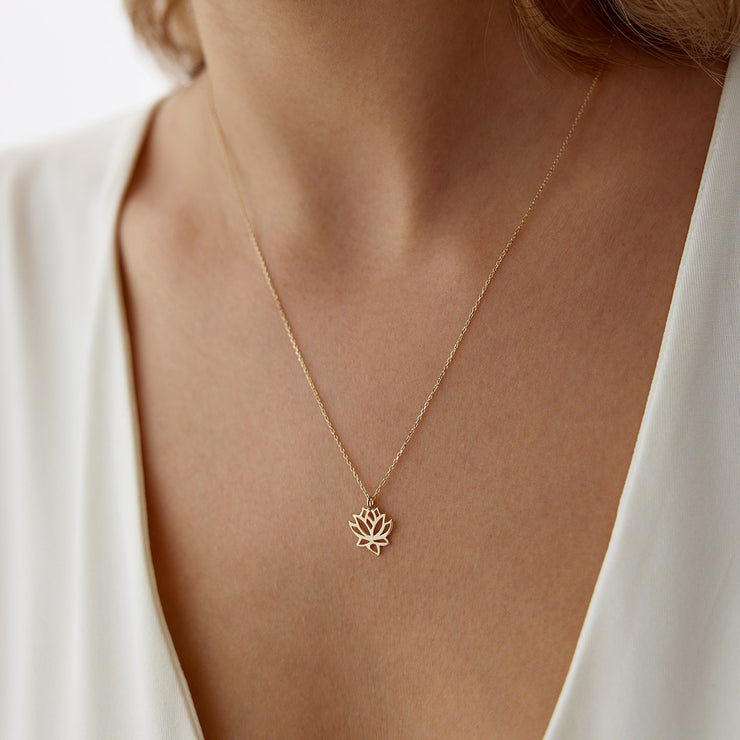 gold necklace, 14k gold necklace, necklace, 14k Gold Mini Lotus Necklace