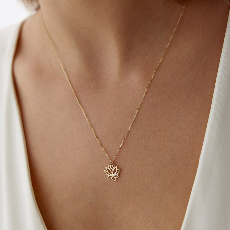 gold necklace, 14k gold necklace, necklace, 14k Gold Mini Lotus Necklace