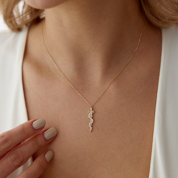 gold necklace, 14k gold necklace, necklace, 14k Gold Serpent Sword Necklace