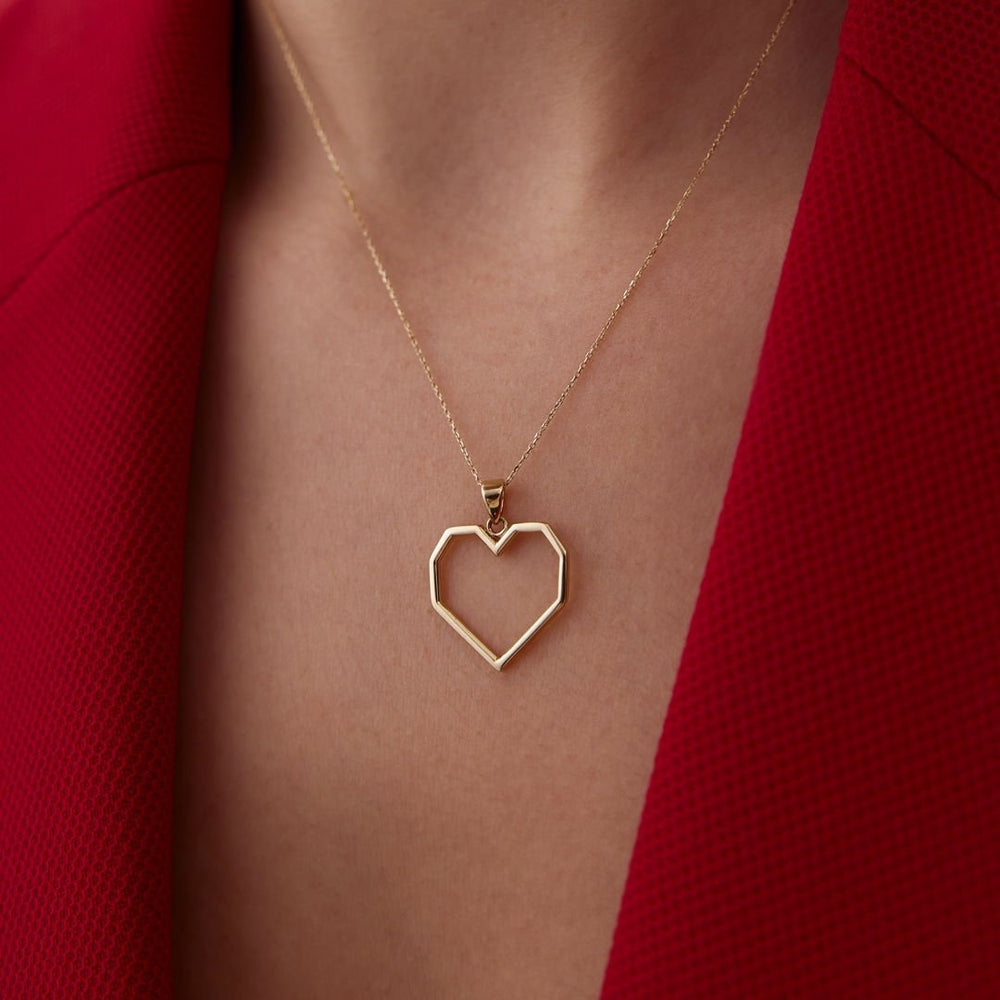 14k Gold Geometric Shape Heart Necklace