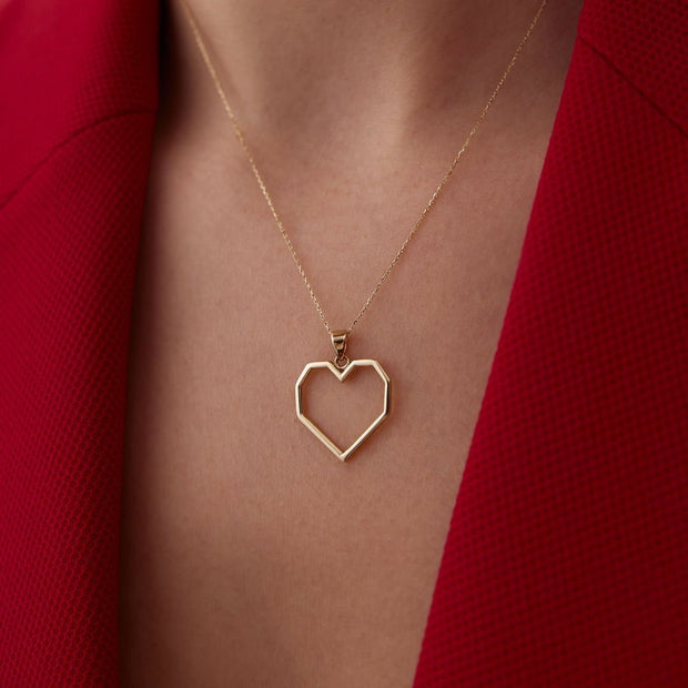 14k Gold Geometric Shape Heart Necklace