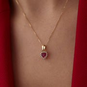 14k Gold Ruby Colored Heart Necklace