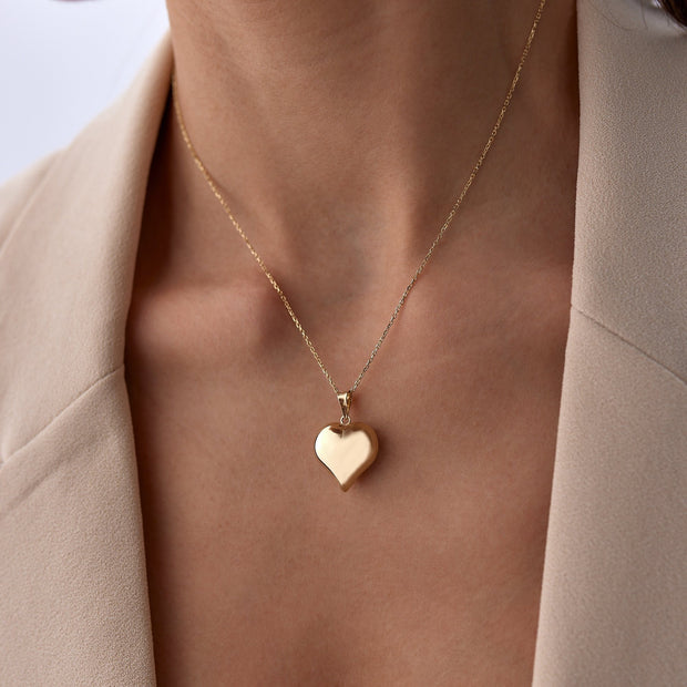 14k Gold Large Flat Bombe Heart Necklace