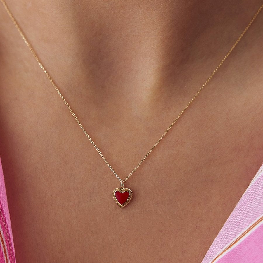 14k Gold Enameled Vintage Heart Necklace